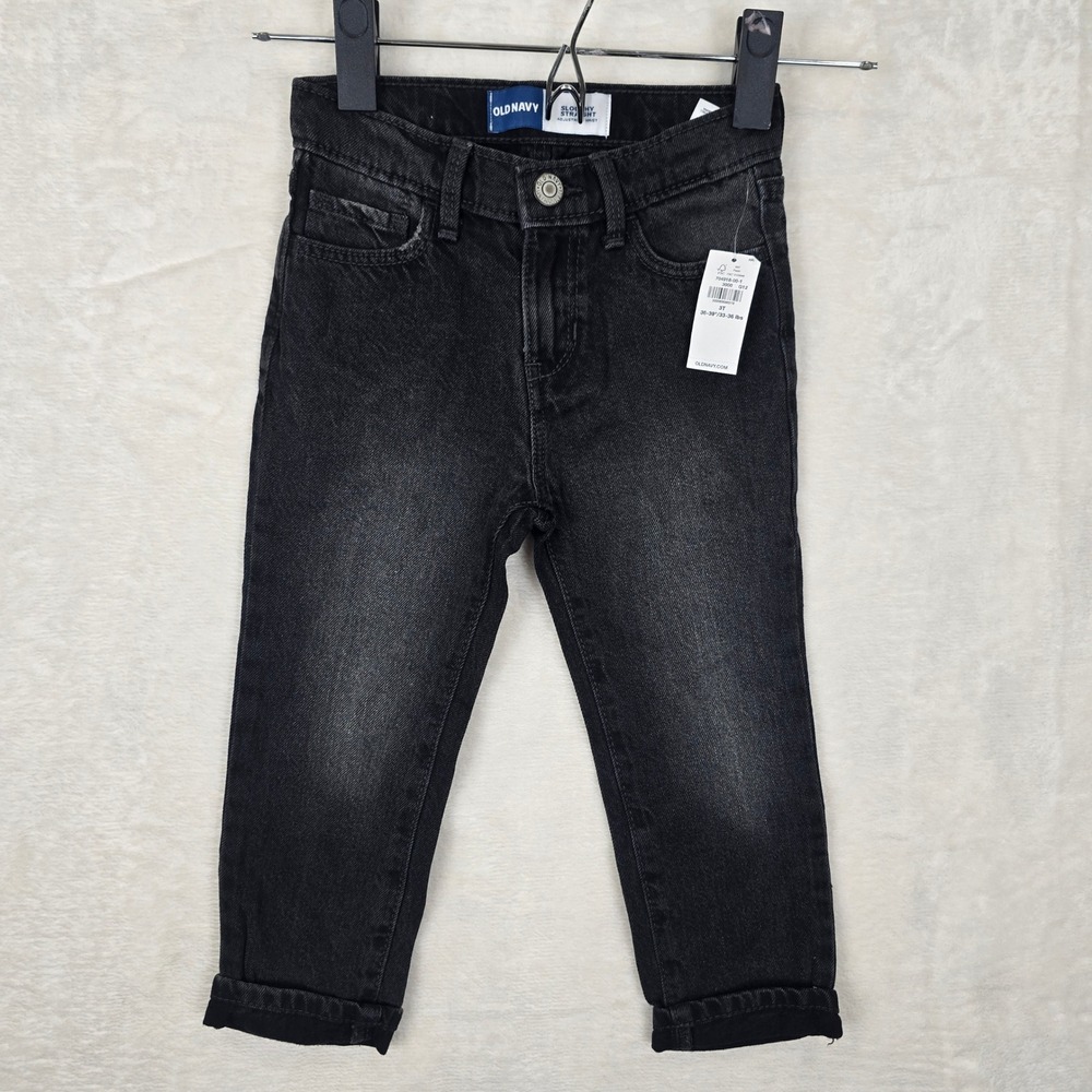 Old Navy Toddler Boys Slouchy Straight Adjustable Waist Black Denim Jeans 3T NWT